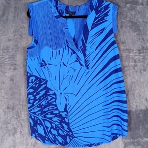 J.Crew Silk Top Womens 12T Blue Tropical Floral V-Neck Sleeveless Coastal Boho